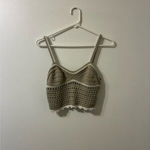 Crochet Knit Crop Top - Cream